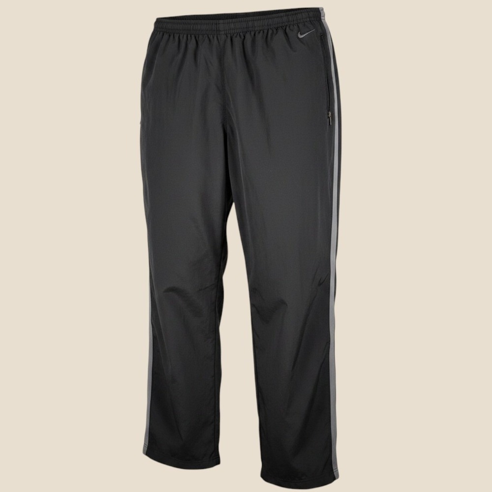 Nike Windbreaker Track Pants Mens XL Black Excellent Zipper Pockets Grey Stripe